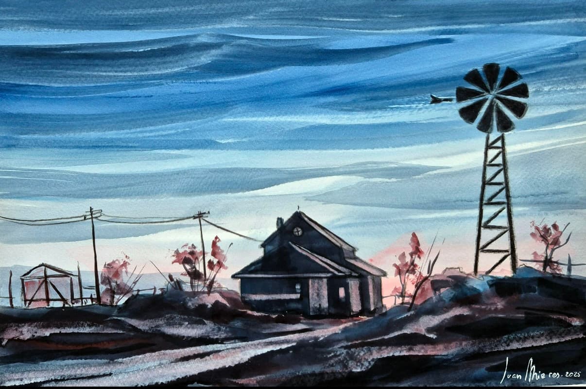 Watercolor on cold-pressed paper by Juan Mieres, titled House in Texas