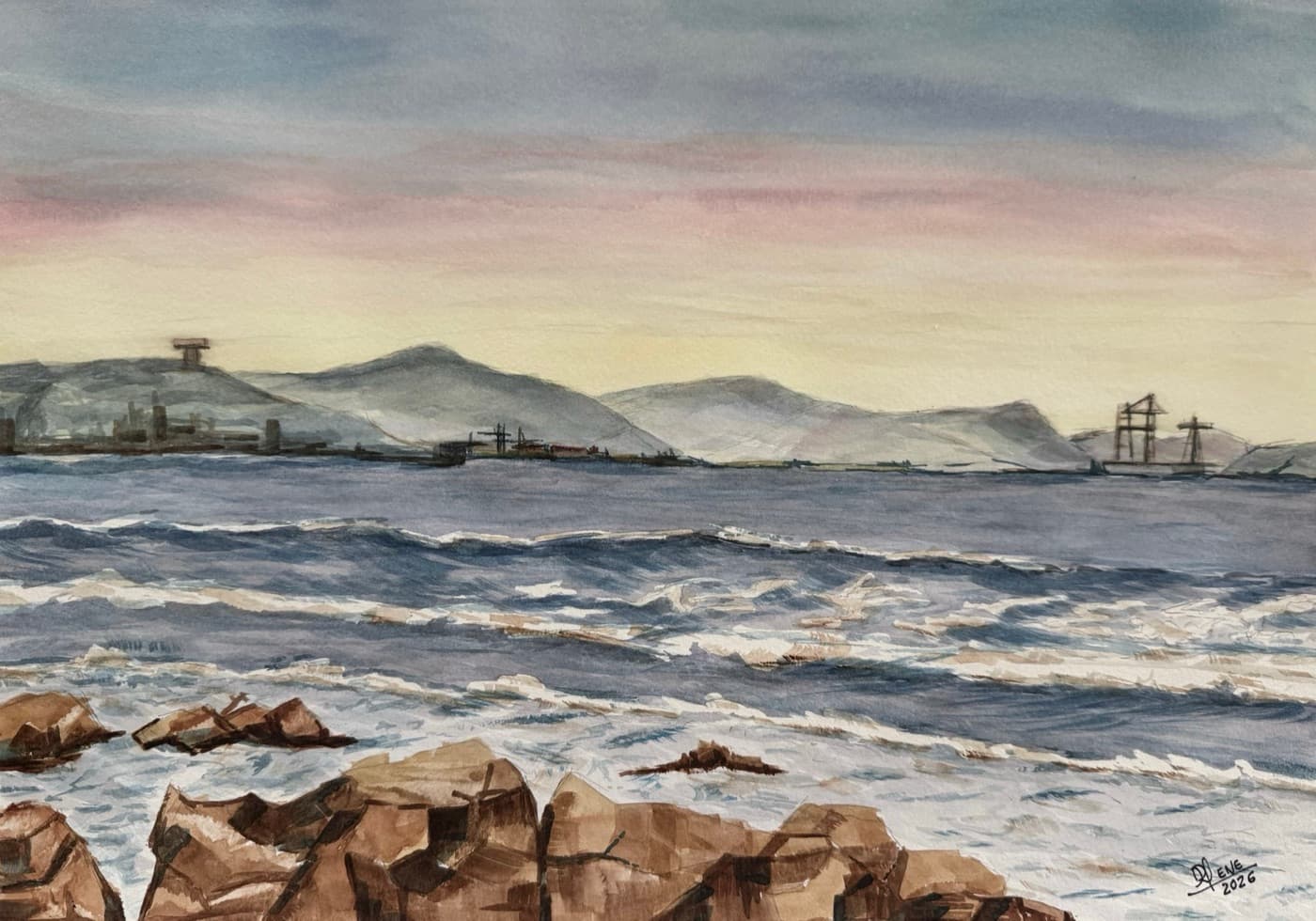 Watercolor on cold-pressed paper by Rafael Lozoya, titled Cantabrian Coast